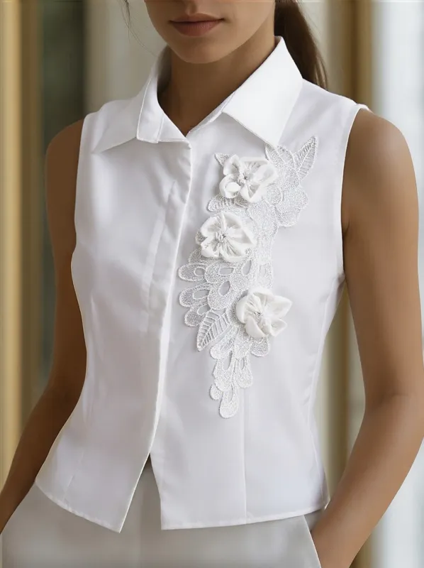 Sleeveless Shirt with 3D Floral Appliqué made by Mooyius