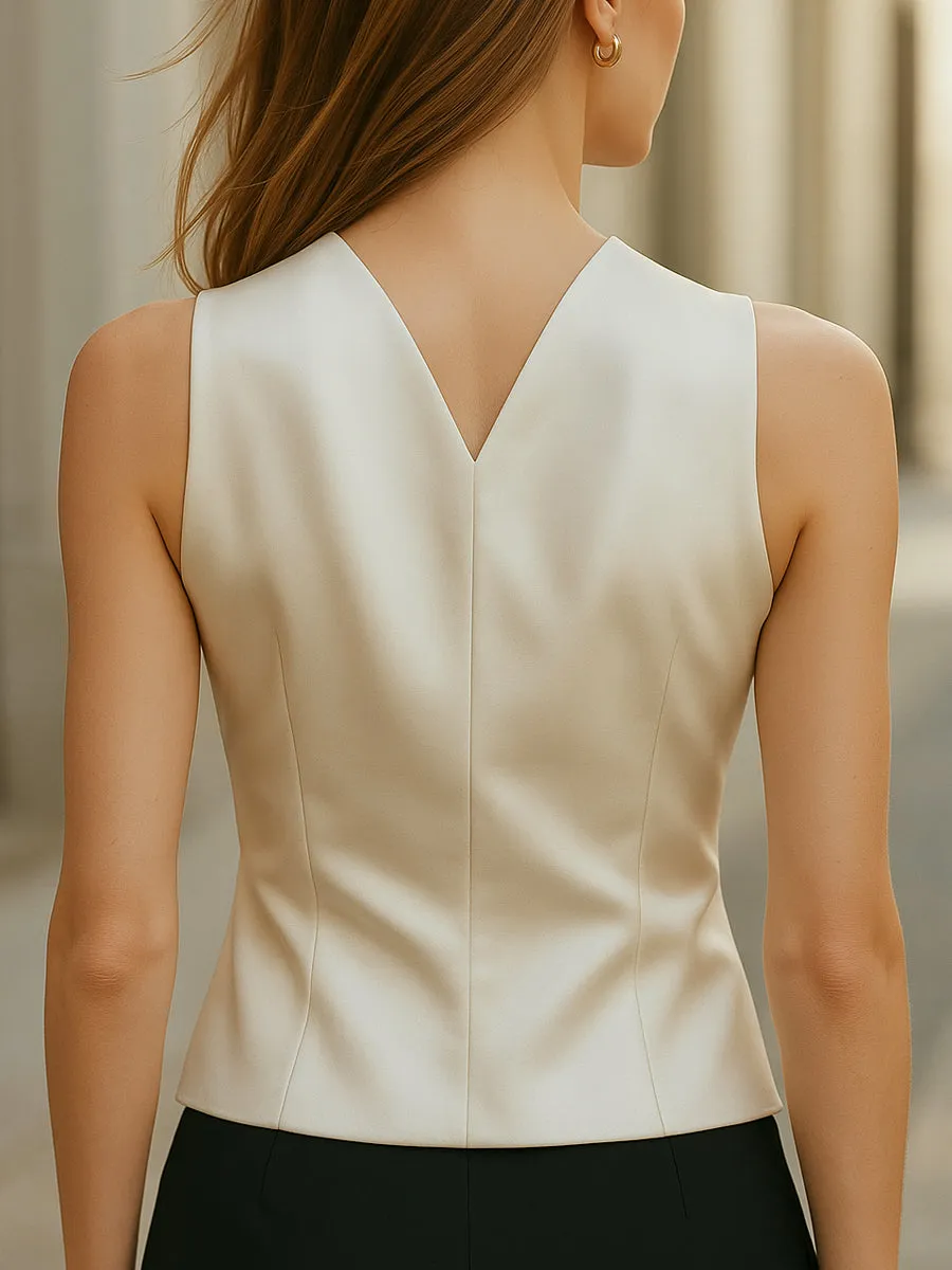 Asymmetric Satin Wrap Blouse with Gold Button sold by Mooyius product image thumbnail 4