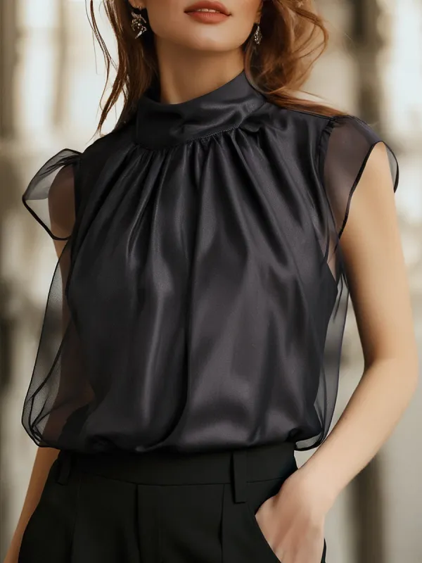 Elegant Black Chiffon High Neck Blouse made by Mooyius