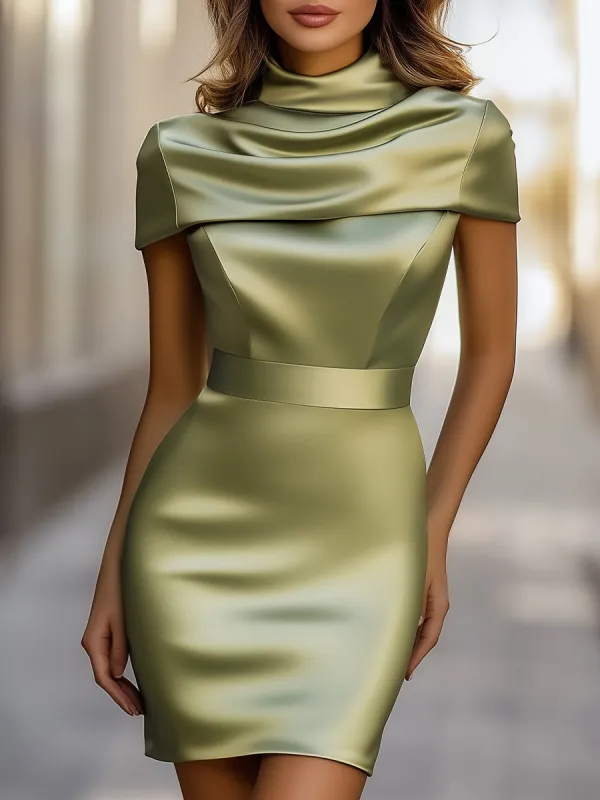 Luxe Olive Green Satin Sleeveless Two-piece Mini Dress sold by Mooyius