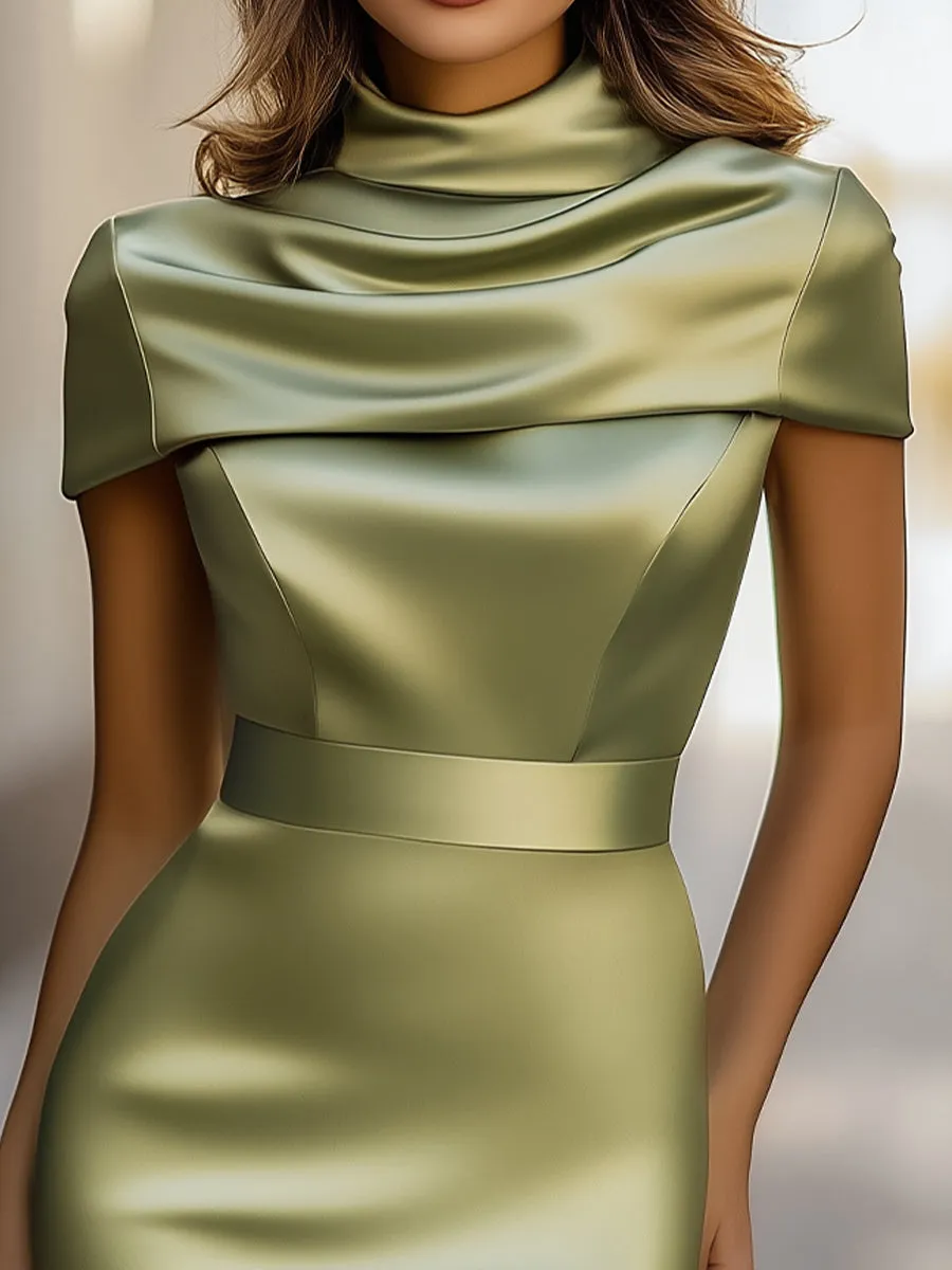 Luxe Olive Green Satin Sleeveless Two-piece Mini Dress sold by Mooyius product image thumbnail 2