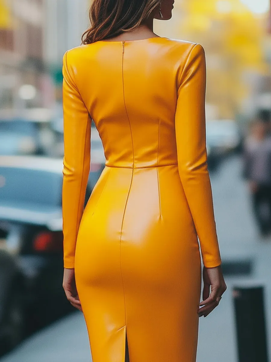 Bright Orange Faux Leather Bodycon Dress sold by Mooyius product image thumbnail 2