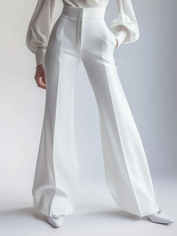 Elegant White High-Waisted Trousers sold by Mooyius