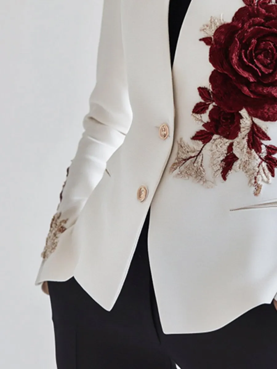 Chic White Blazer with Red Rose Embroidery sold by Mooyius product image thumbnail 4