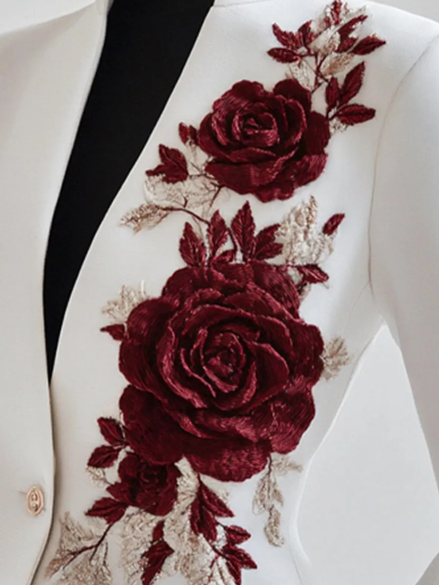 Chic White Blazer with Red Rose Embroidery sold by Mooyius product image thumbnail 5