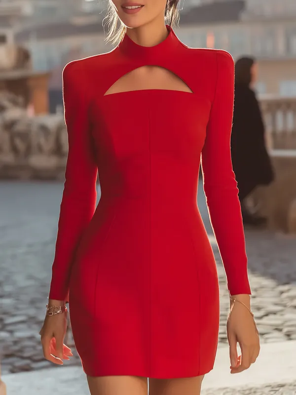 Elegant Cutout High-Neck Bodycon Mini Dress sold by Mooyius