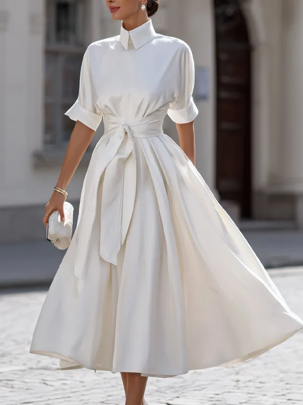 Belted Shirt-Style Midi Dress sold by Mooyius