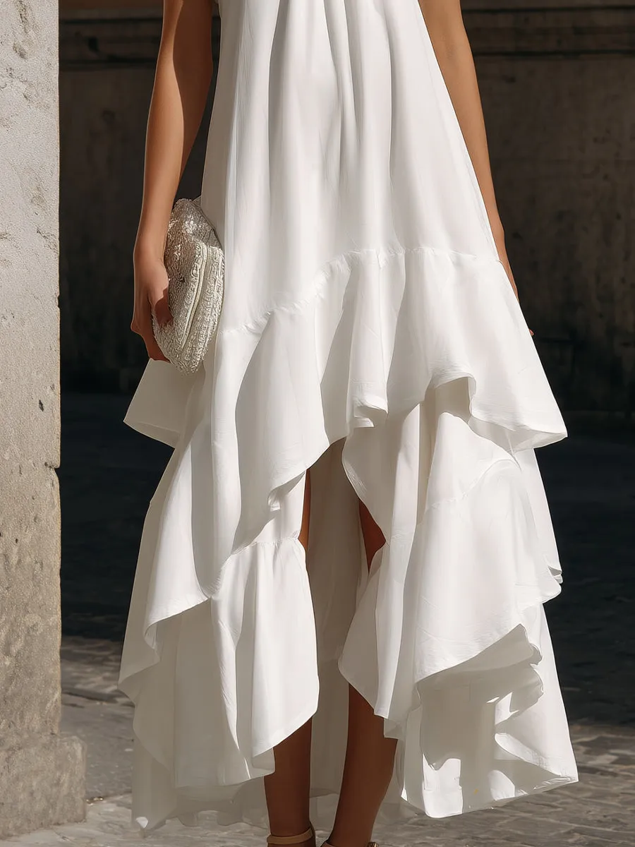 Halter Neck Layered Ruffle High-Low Midi Dress sold by Mooyius product image thumbnail 4