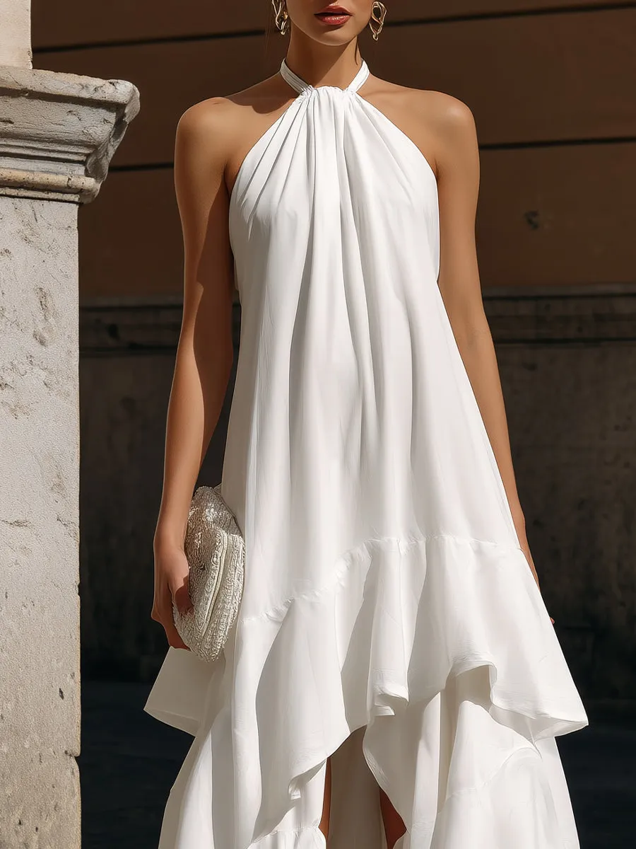 Halter Neck Layered Ruffle High-Low Midi Dress sold by Mooyius product image thumbnail 3