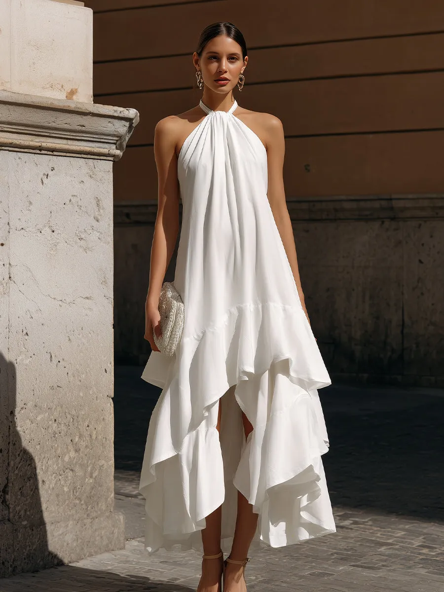 Halter Neck Layered Ruffle High-Low Midi Dress sold by Mooyius product image thumbnail 2