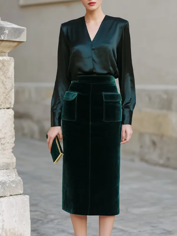 V-Neck Blouse And Midi Skirt Set sold by Mooyius