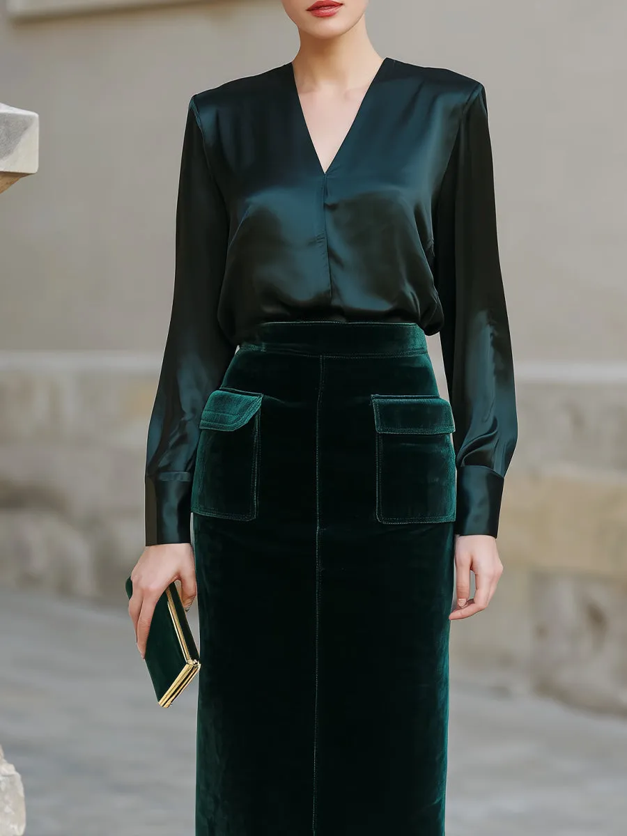 V-Neck Blouse And Midi Skirt Set sold by Mooyius product image thumbnail 3