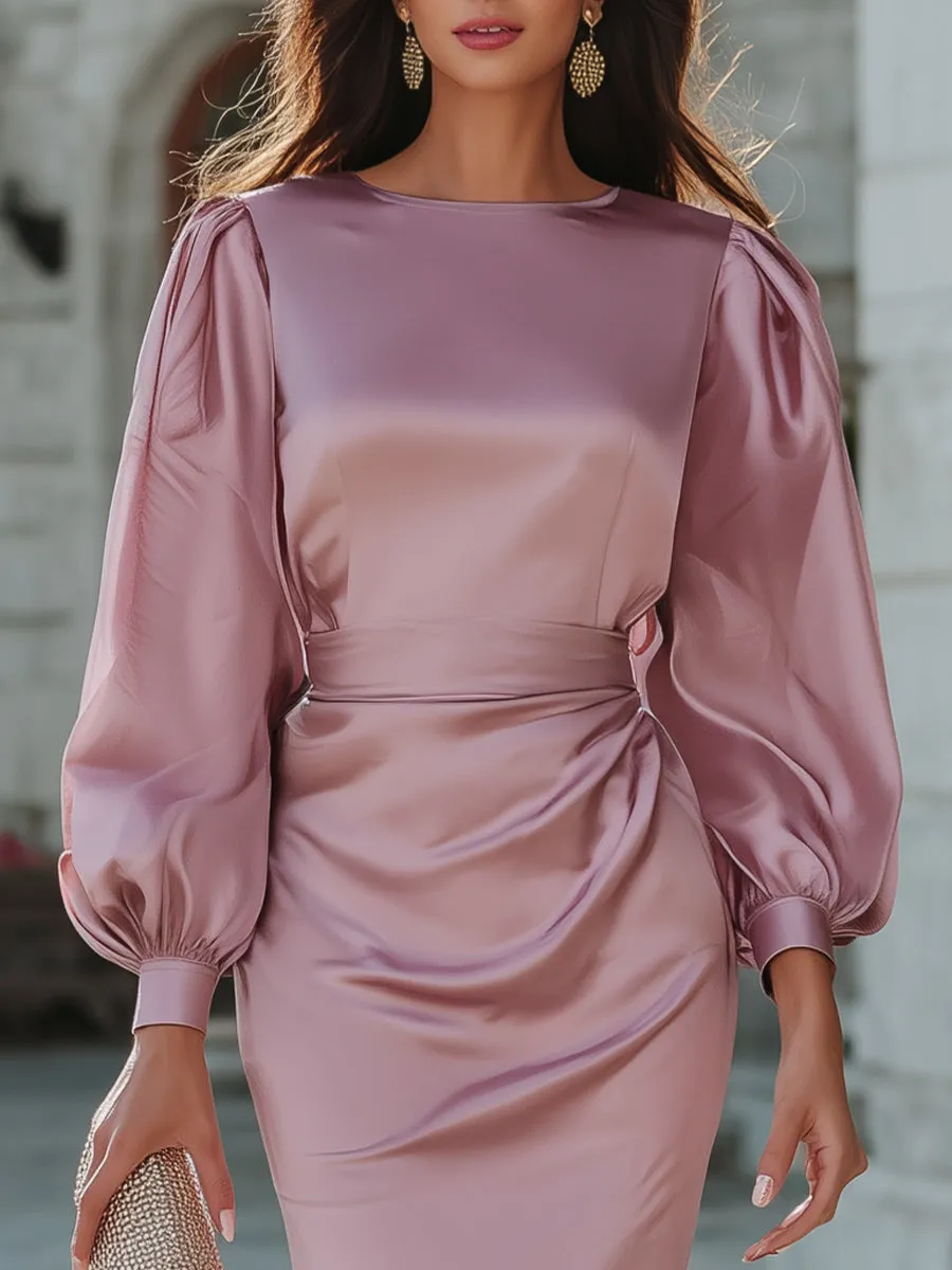 Satin Puff Sleeve Waist-Defined Mini Dress sold by Mooyius product image thumbnail 3