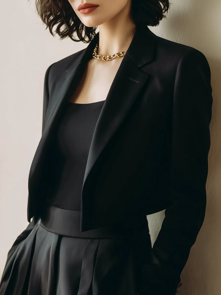 Black Tailored Cropped Blazer and Wide Leg Pants Set sold by Mooyius product image thumbnail 2