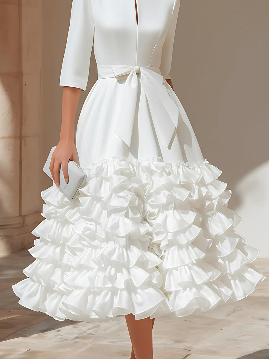 Belted Ruffled-Hem Midi Dress sold by Mooyius product image thumbnail 5