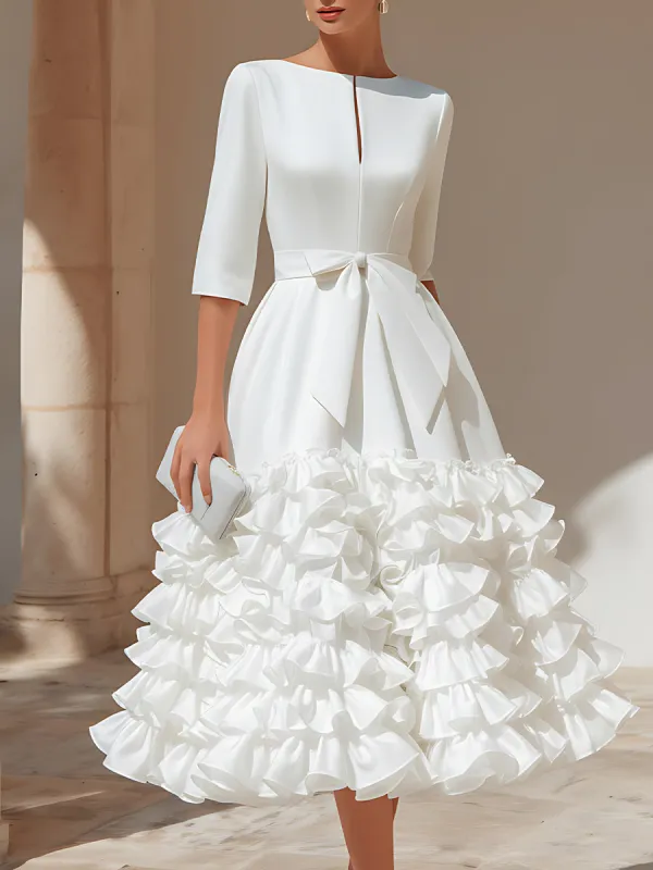 Belted Ruffled-Hem Midi Dress sold by Mooyius