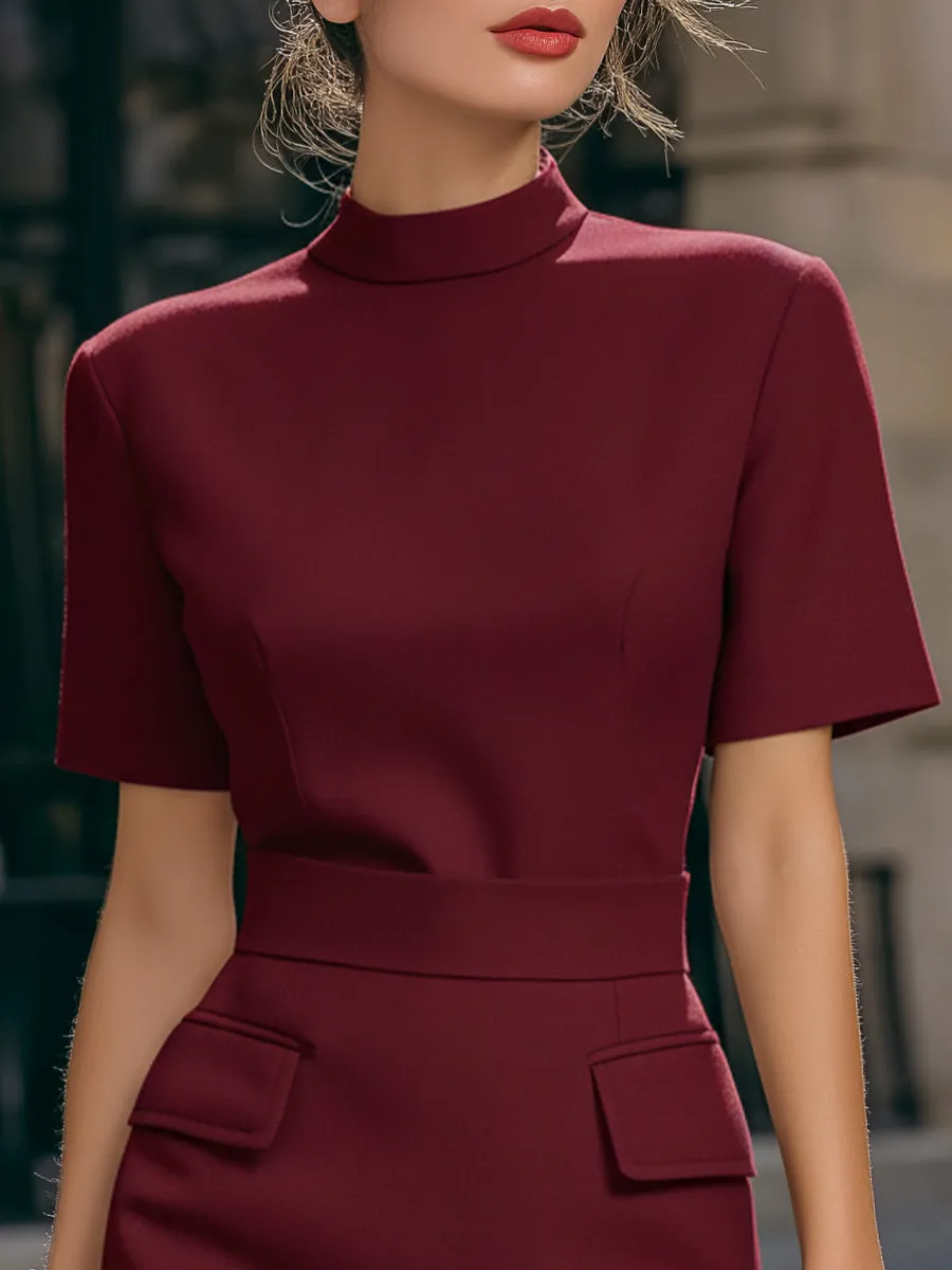 High-Neck Short-Sleeve Tailored Pencil Dress sold by Mooyius product image thumbnail 2