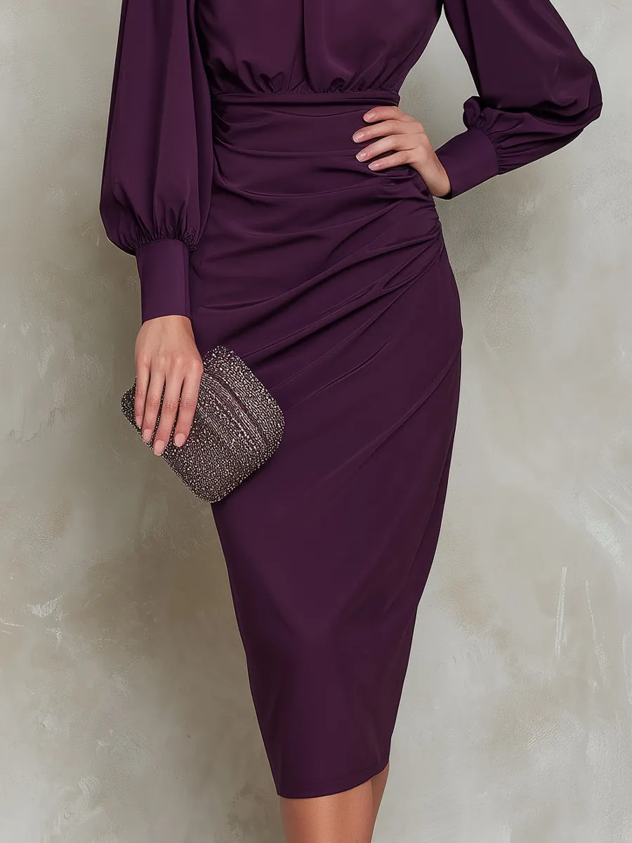 Ruched Waist Puff Sleeve Midi Dress sold by Mooyius product image thumbnail 4