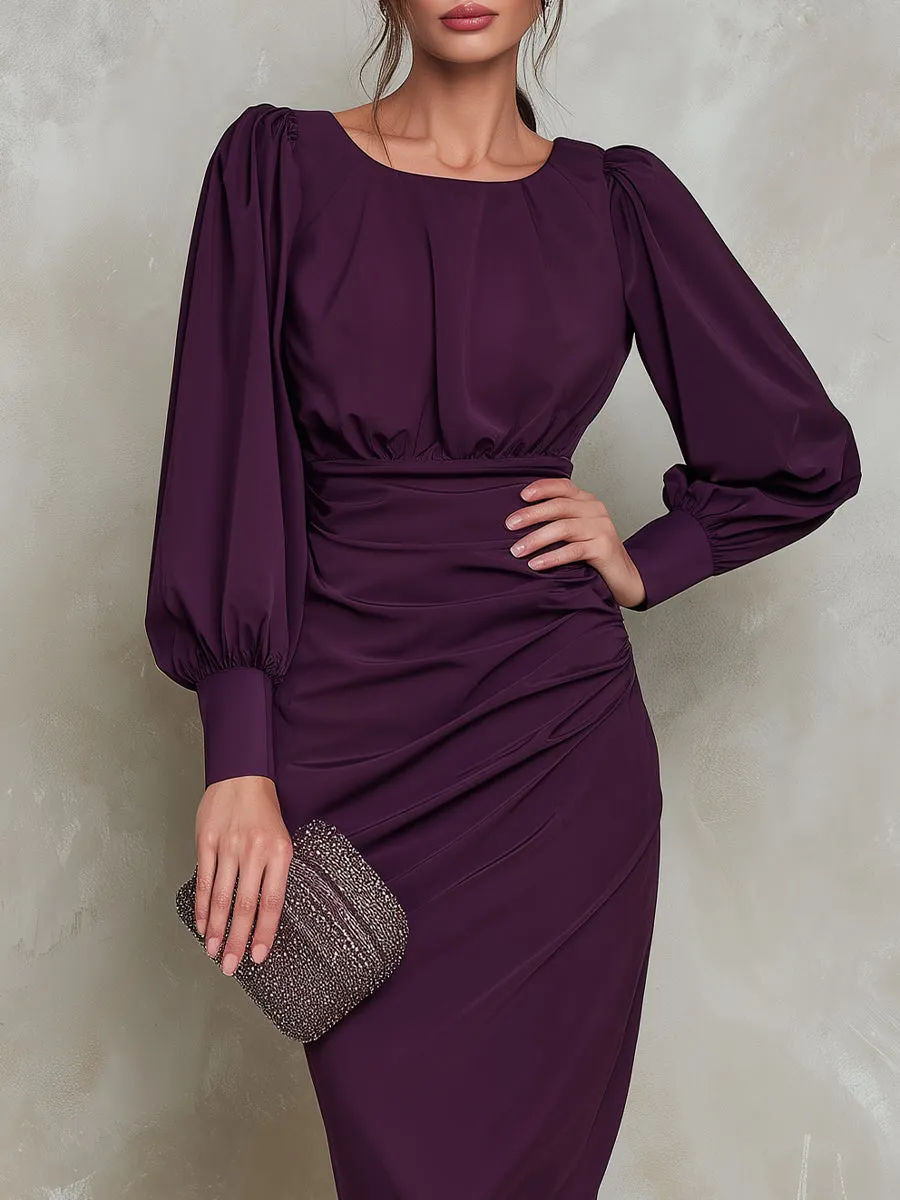 Ruched Waist Puff Sleeve Midi Dress sold by Mooyius product image thumbnail 3