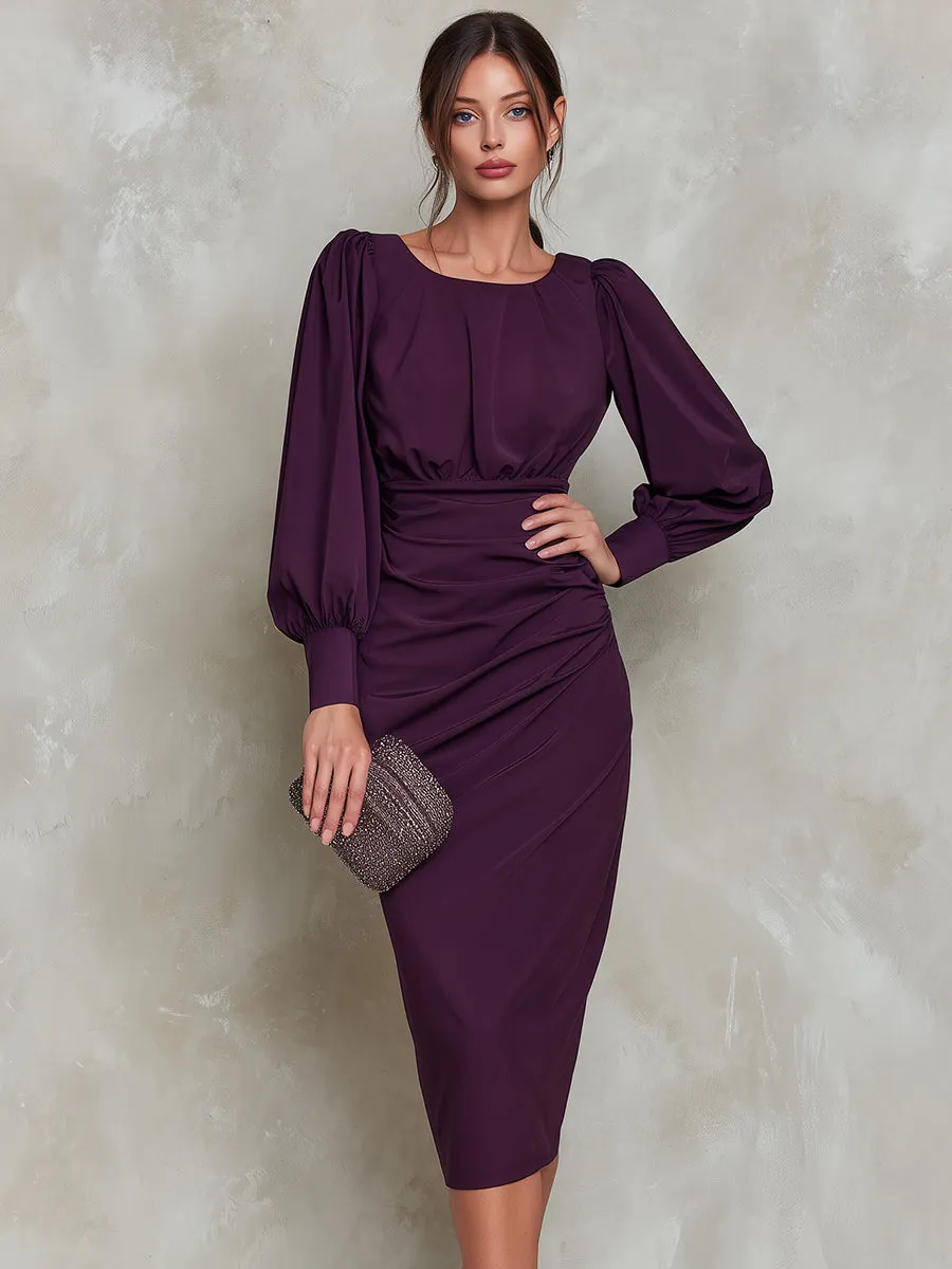 Ruched Waist Puff Sleeve Midi Dress sold by Mooyius product image thumbnail 2