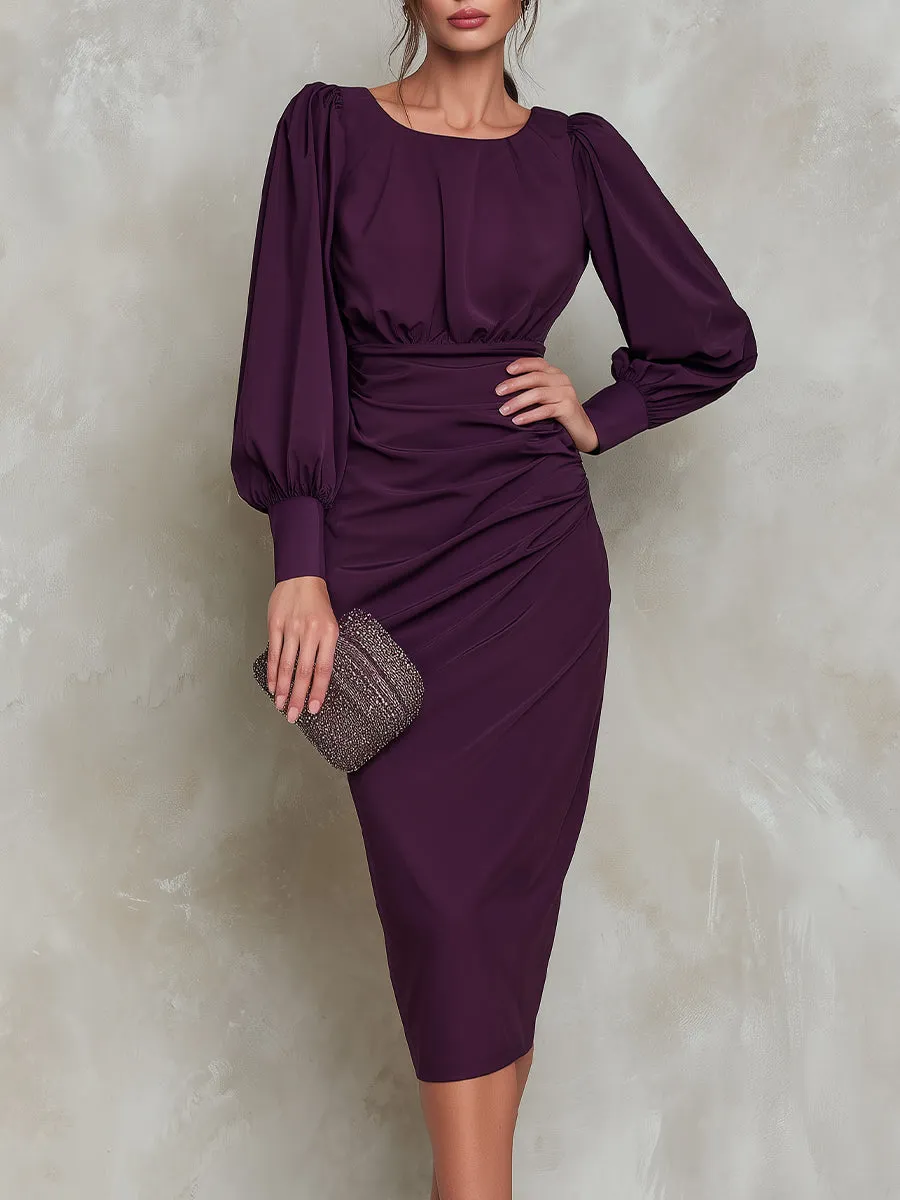 Ruched Waist Puff Sleeve Midi Dress sold by Mooyius
