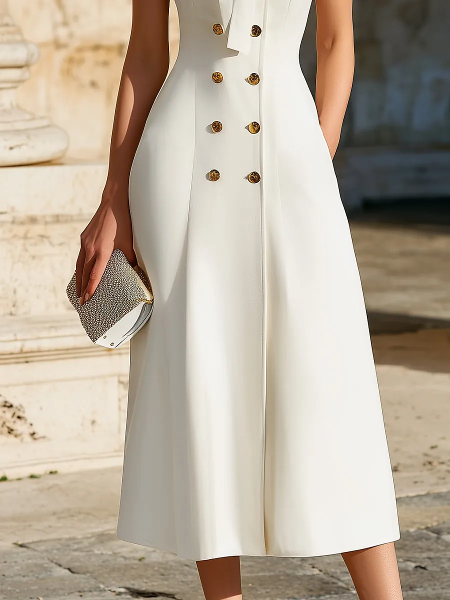 Sleeveless Tie-Neck Double-Breasted Midi Dress sold by Mooyius product image thumbnail 4