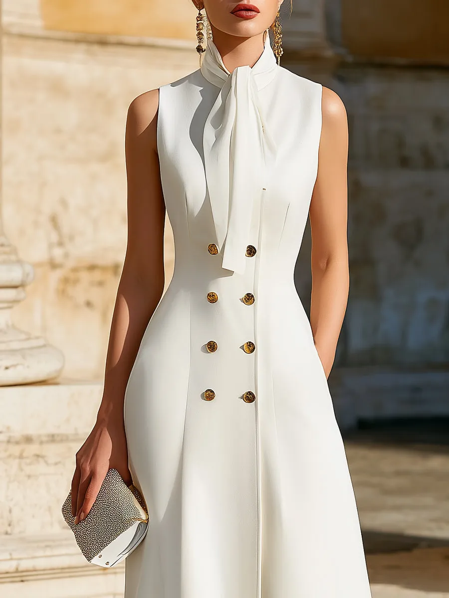 Sleeveless Tie-Neck Double-Breasted Midi Dress sold by Mooyius product image thumbnail 3