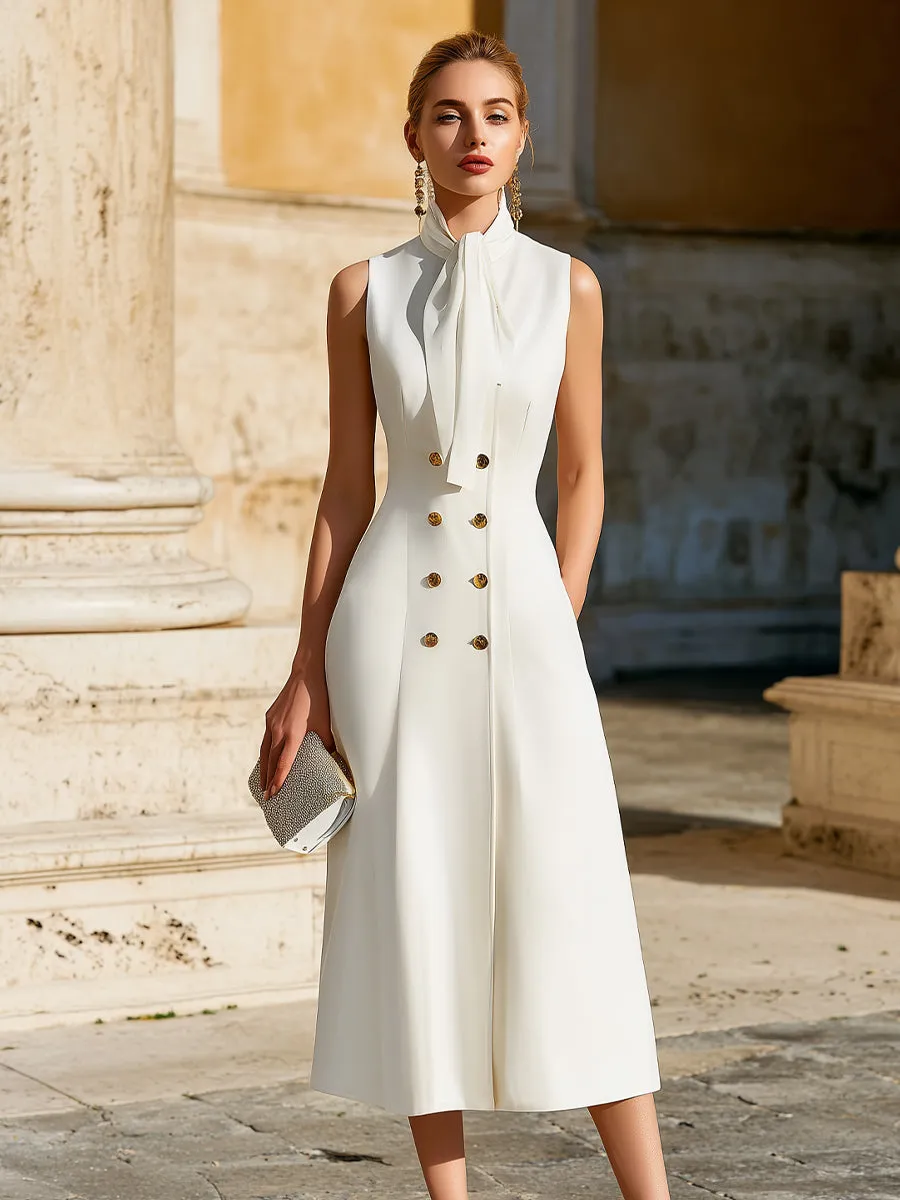 Sleeveless Tie-Neck Double-Breasted Midi Dress sold by Mooyius product image thumbnail 2