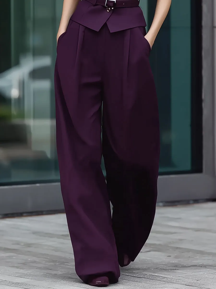 Plum Sleeveless Tailored Vest & Wide-Leg Trousers Two-Piece Set sold by Mooyius product image thumbnail 4