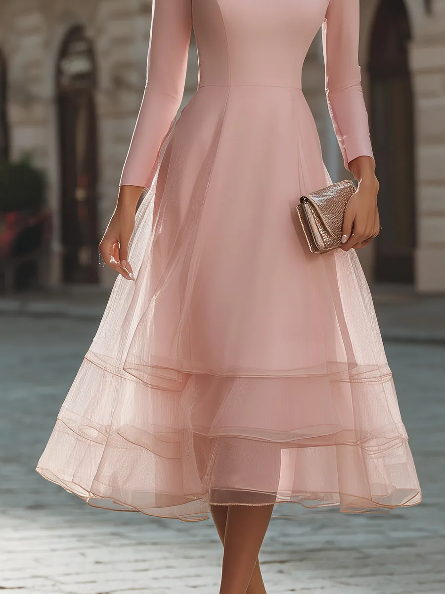 Long Sleeve Layered Midi Dress With Defined Waist sold by Mooyius product image thumbnail 4