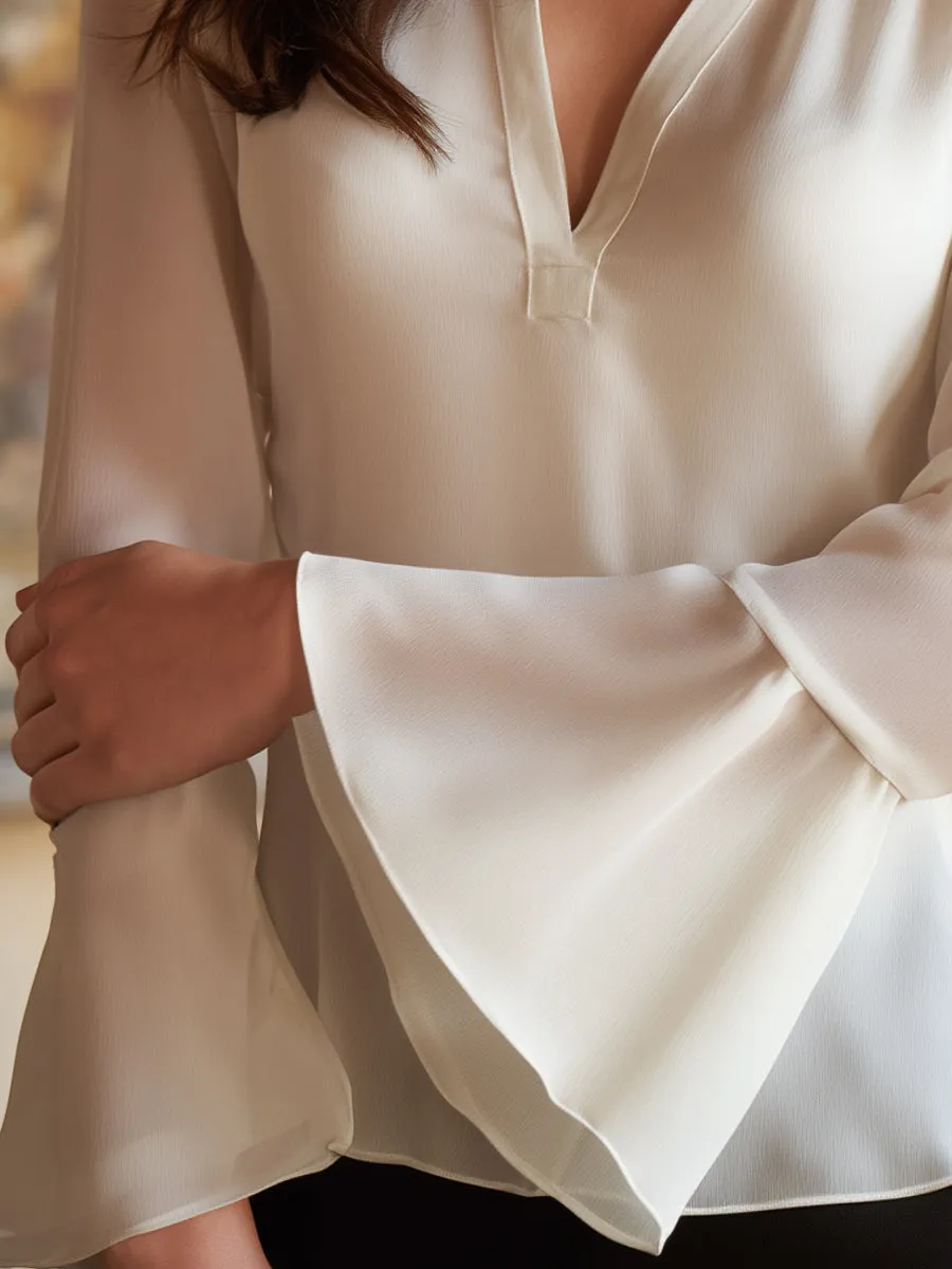 V-Neck Flared Sleeve Chiffon Blouse sold by Mooyius product image thumbnail 3