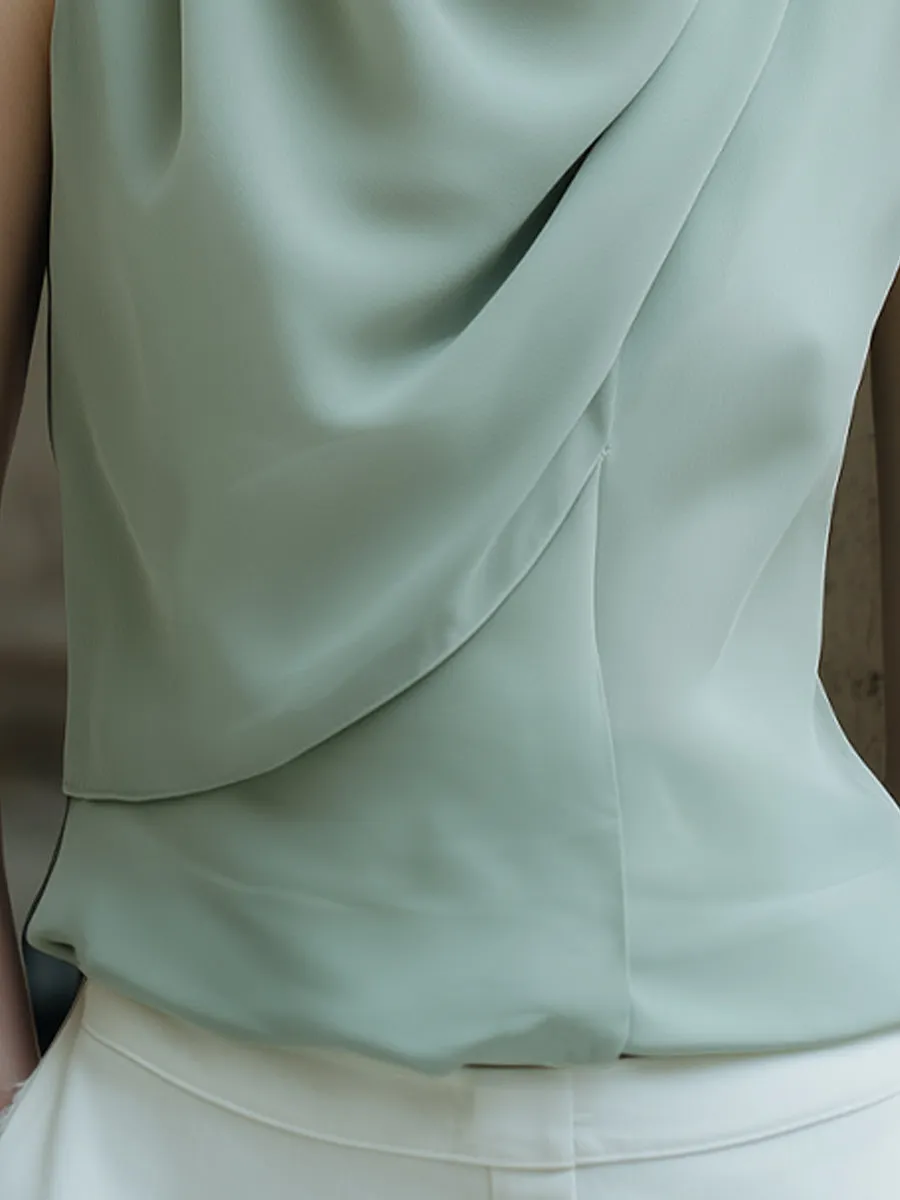 Draped Sleeveless Asymmetric Neckline Tailored Top sold by Mooyius product image thumbnail 4