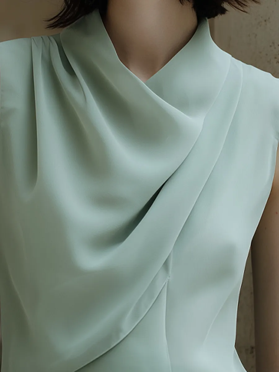 Draped Sleeveless Asymmetric Neckline Tailored Top sold by Mooyius product image thumbnail 3