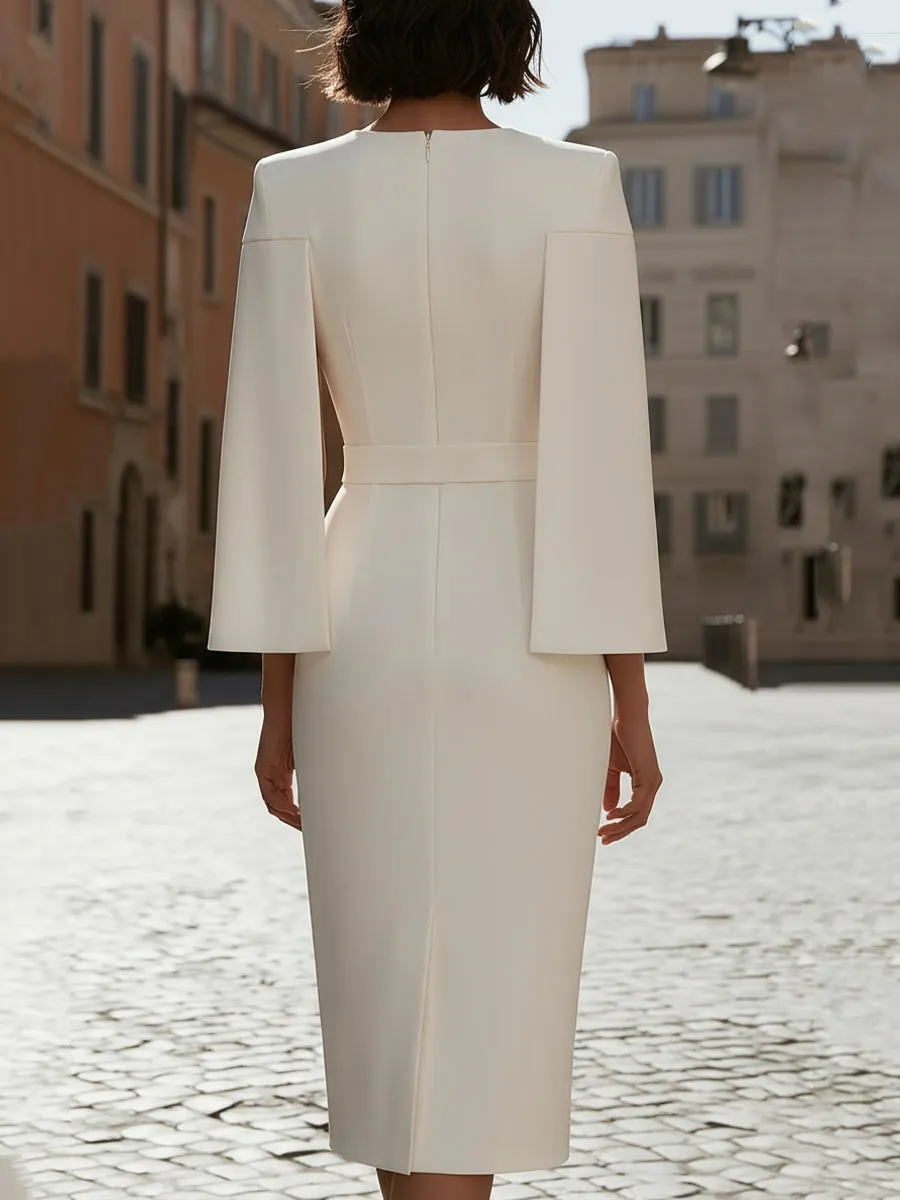 Elegant Cape Sleeve Tailored Midi Dress sold by Mooyius product image thumbnail 3
