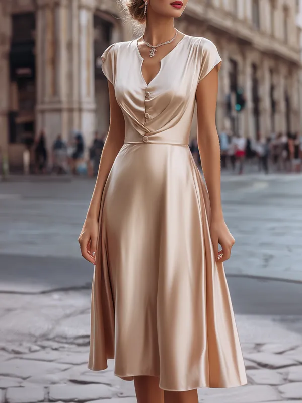 Elegant Satin Plain Midi Dress sold by Mooyius