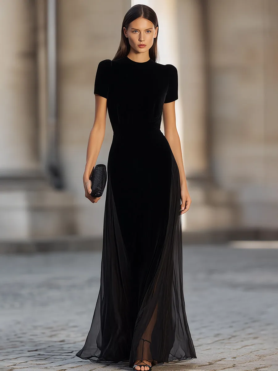 Short Sleeve Floor-Length Dress With Sheer Flowing Skirt sold by Mooyius product image thumbnail 2