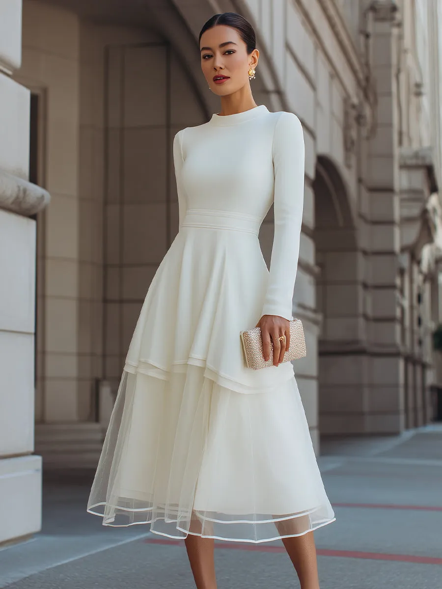 Long Sleeve Layered Midi Dress With Defined Waist sold by Mooyius product image thumbnail 2