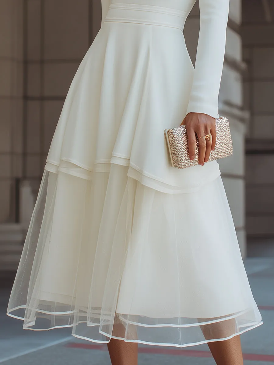 Long Sleeve Layered Midi Dress With Defined Waist sold by Mooyius product image thumbnail 4