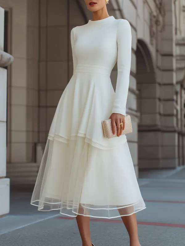 Long Sleeve Layered Midi Dress With Defined Waist sold by Mooyius