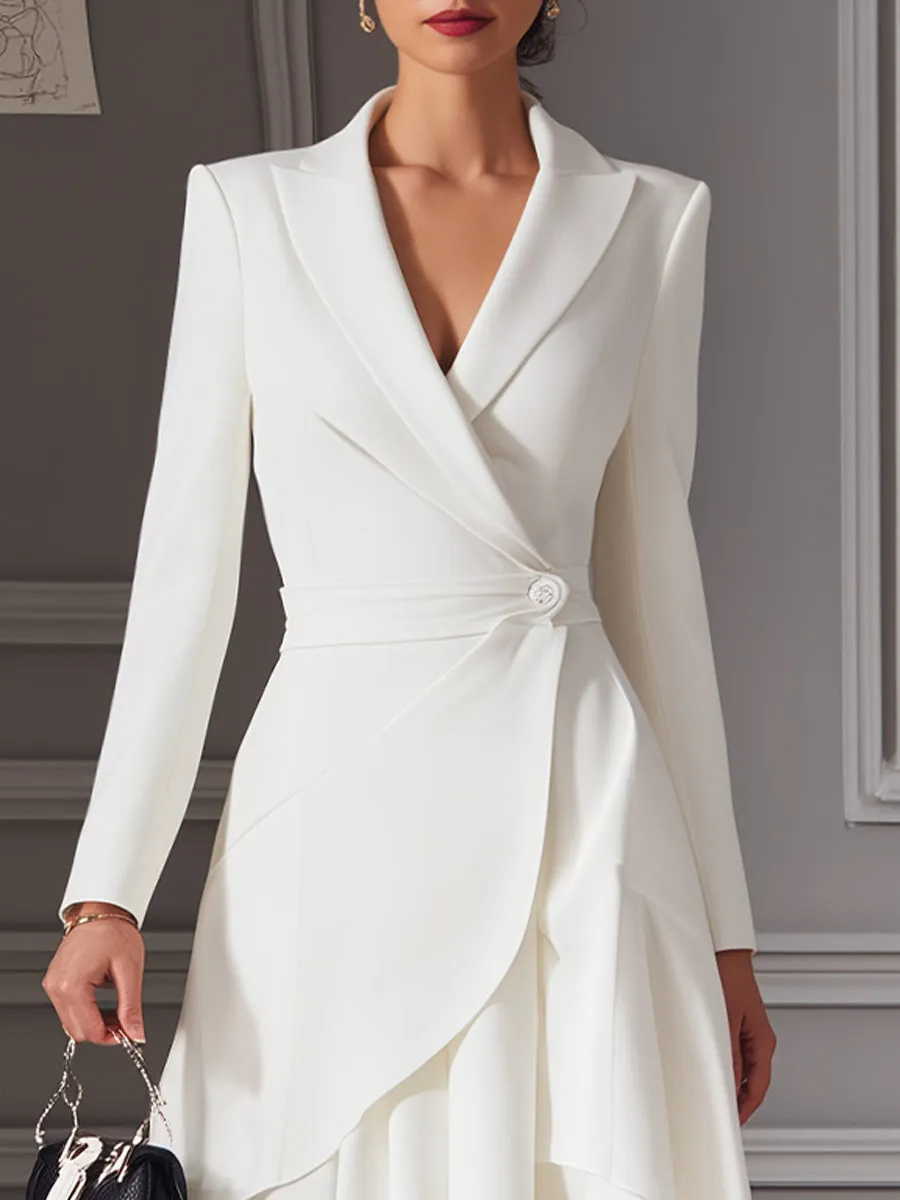 White Asymmetric Wrap Blazer Dress With Layered Hem sold by Mooyius product image thumbnail 2