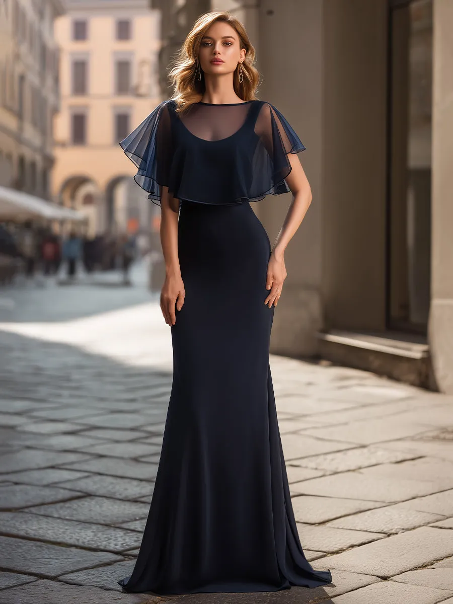 Elegant Sheer Cape Overlay Evening Maxi Dress sold by Mooyius product image thumbnail 2