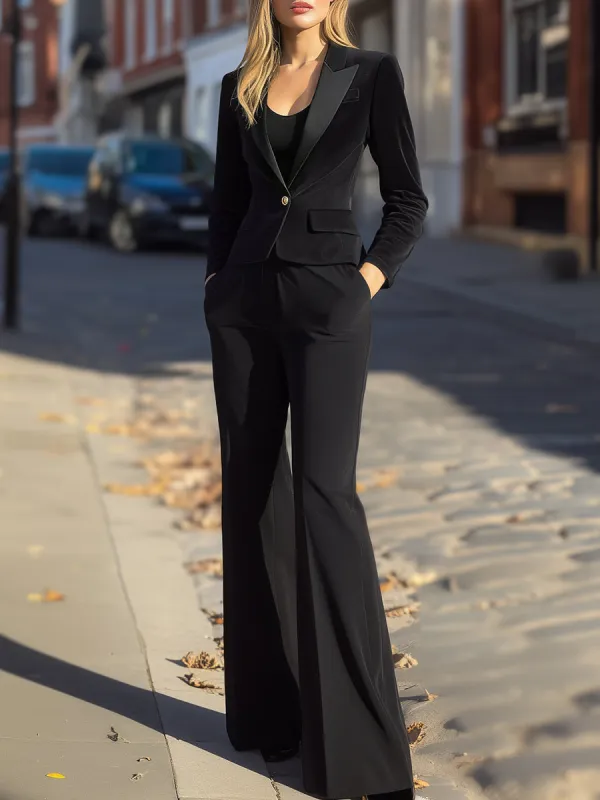 Tailored Single-Button Blazer And Wide-Leg Trouser Set made by Mooyius