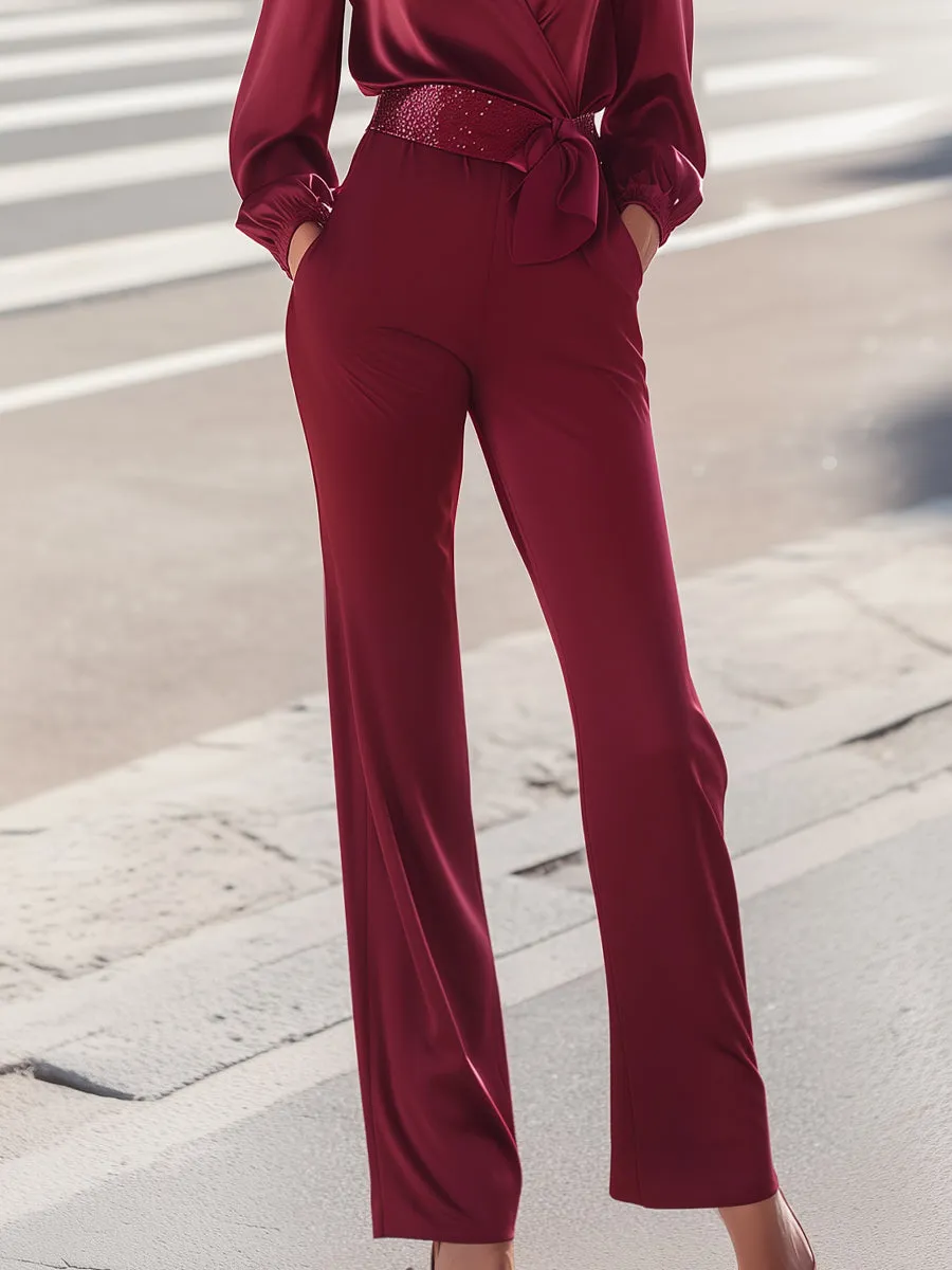 Wrap-Front Belted Long Sleeve Jumpsuit sold by Mooyius product image thumbnail 4