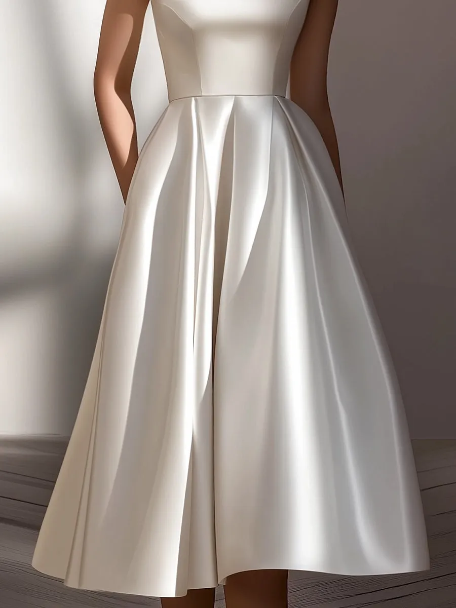 Off-Shoulder Satin Sculpted Midi Dress sold by Mooyius product image thumbnail 3