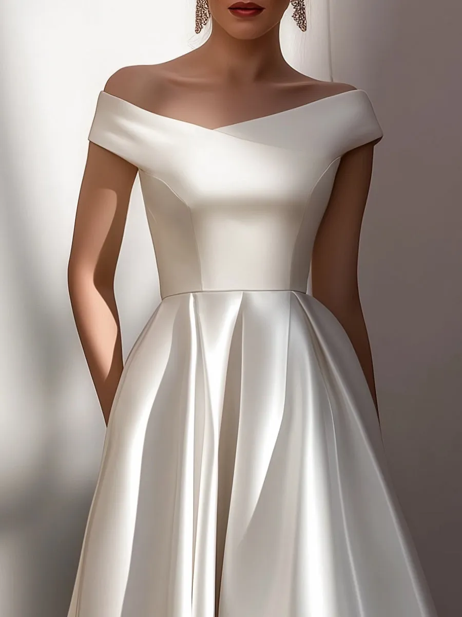 Off-Shoulder Satin Sculpted Midi Dress sold by Mooyius product image thumbnail 2