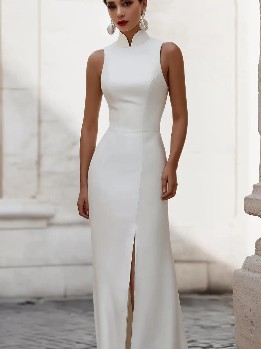 Satin High-Neck Sleeveless Front-Slit Maxi Dress sold by Mooyius product image thumbnail 2