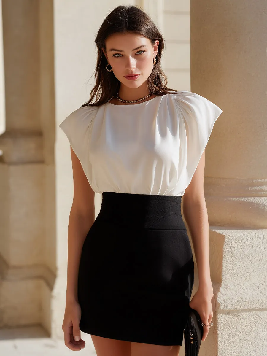 Draped Cap Sleeve Mini Dress With Defined Waist sold by Mooyius product image thumbnail 2