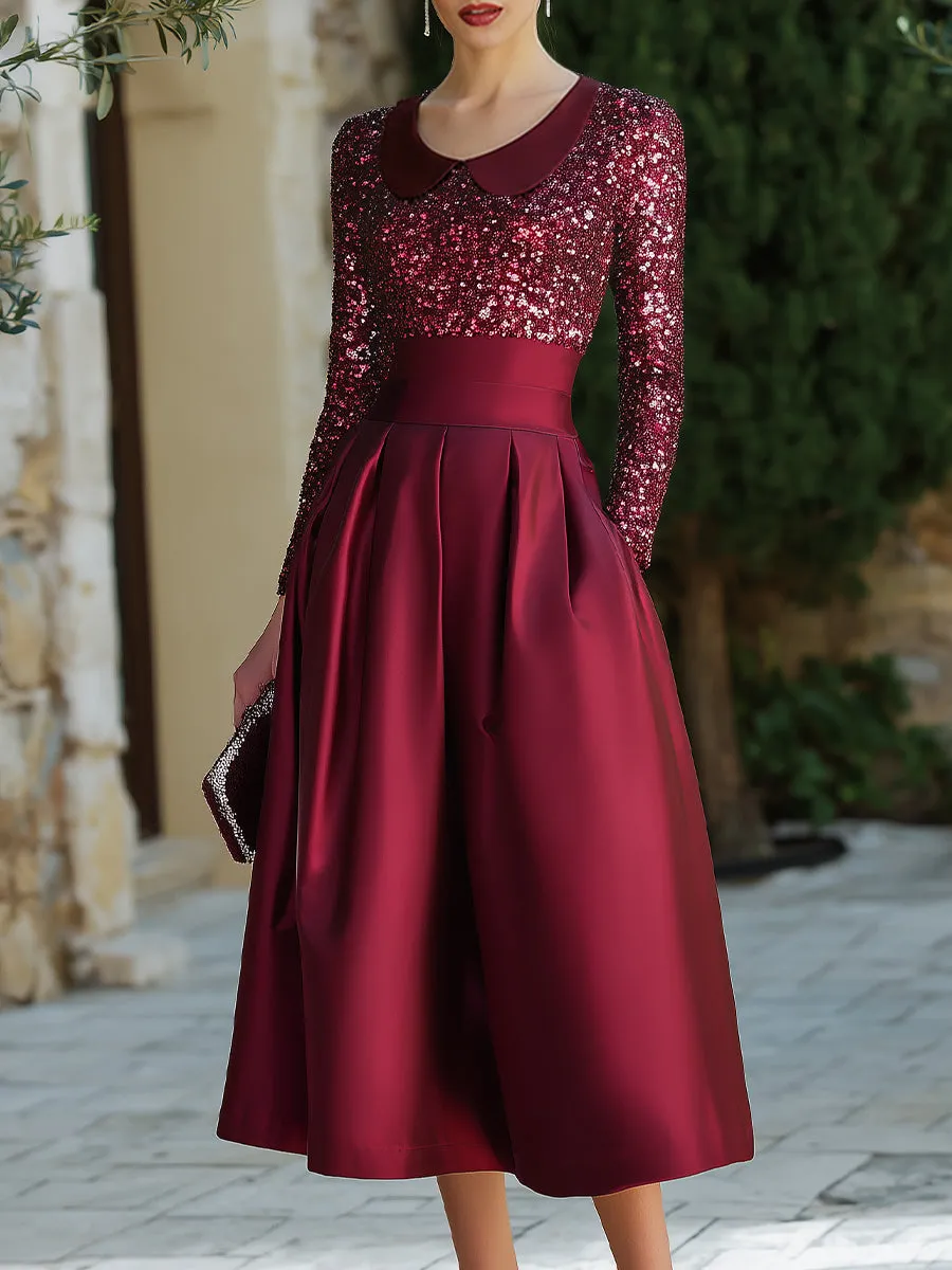 Sequin Bodice Midi Dress With Structured Waist sold by Mooyius