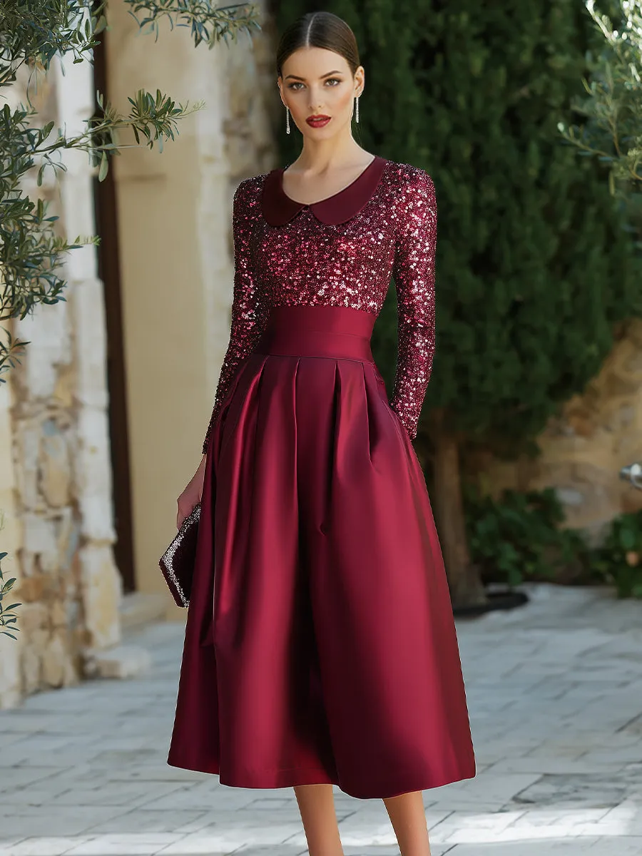 Sequin Bodice Midi Dress With Structured Waist sold by Mooyius product image thumbnail 2