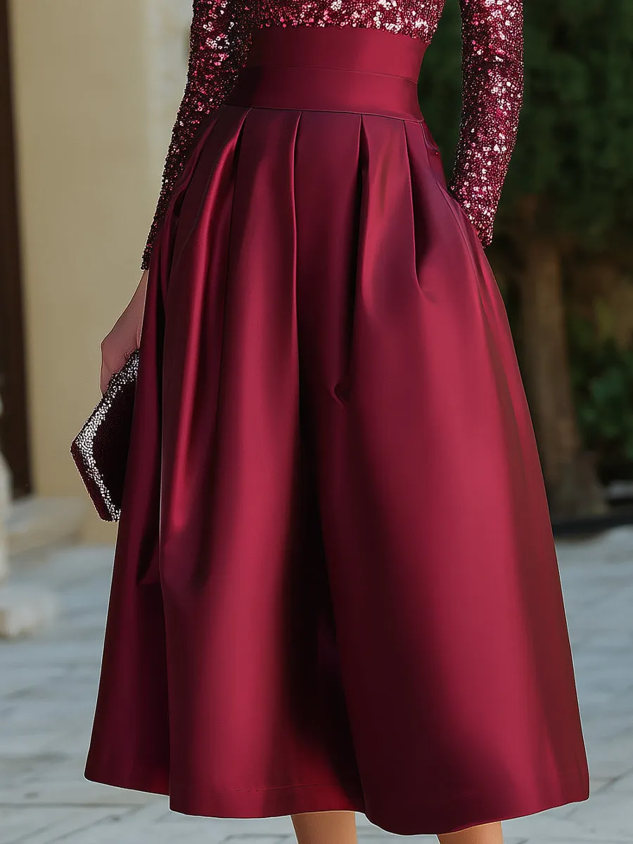 Sequin Bodice Midi Dress With Structured Waist sold by Mooyius product image thumbnail 4